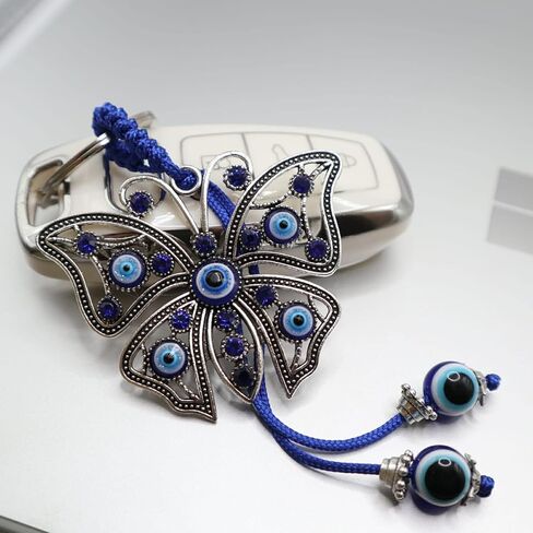 فراشة عين الشر المفاتيح سيارة معلقة حلية سحر العين الزرقاء لمرآة الرؤية الخلفية وحلقة مفتاح السيارة in Kuwait