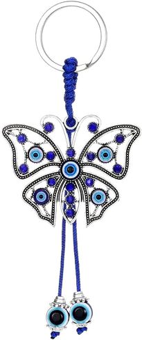 Butterfly Evil Eye Keychain Car Hanging Ornament Blue Eye Charms for Rear View Mirror and Car Key Key Ring in Saudi Arabia