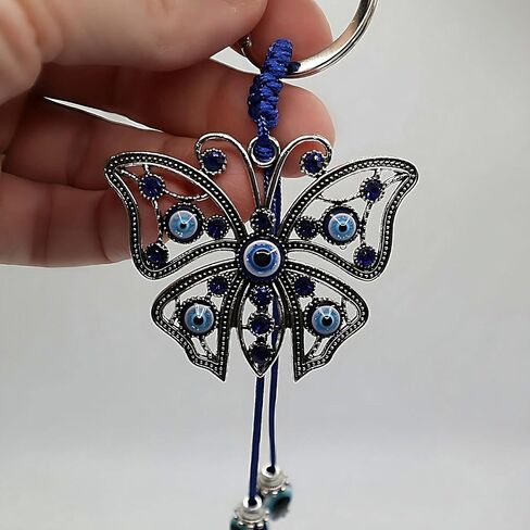 Butterfly Evil Eye Keychain Car Hanging Ornament Blue Eye Charms for Rear View Mirror and Car Key Key Ring in Saudi Arabia