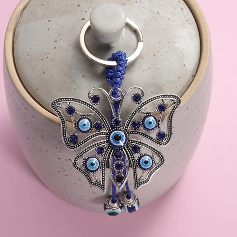 Butterfly Evil Eye Keychain Car Hanging Ornament Blue Eye Charms for Rear View Mirror and Car Key Key Ring in Saudi Arabia