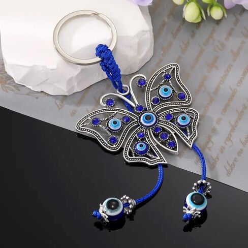 Butterfly Evil Eye Keychain Car Hanging Ornament Blue Eye Charms for Rear View Mirror and Car Key Key Ring in Saudi Arabia