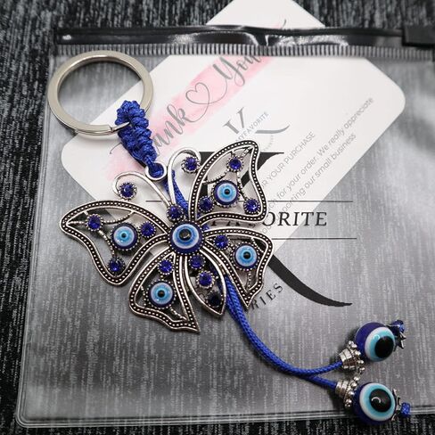 Butterfly Evil Eye Keychain Car Hanging Ornament Blue Eye Charms for Rear View Mirror and Car Key Key Ring in Saudi Arabia