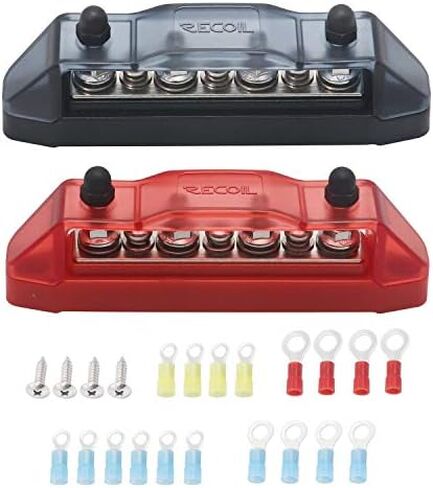 Recoil S2PG Busbar Dual 5/16" Studs Terminal Power Distribution Block | Positive and Negative 2-In-1 with Divider Ring Terminals Bus Bar in Kuwait