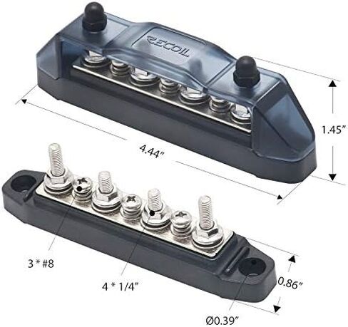 Recoil S2PG Busbar Dual 5/16" Studs Terminal Power Distribution Block | Positive and Negative 2-In-1 with Divider Ring Terminals Bus Bar in Kuwait