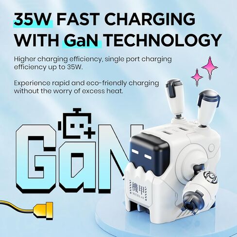 GravaStar 65W USB C Charger, Alpha65 Robot Fast GaN Charger Block, 3-Port Fast Charger, Foldable Wall USB C Charger for iPhone, MacBook, iPad, Laptop, Steam Deck - Gifts for Fathers (65W, Gray) in Saudi Arabia