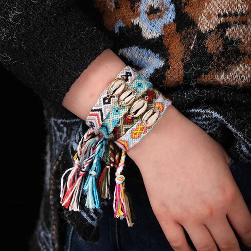 أساور بوهيمية مصنوعة يدويًا للنساء والرجال، جديلة قابلة للتكديس مع صدفة in Kuwait