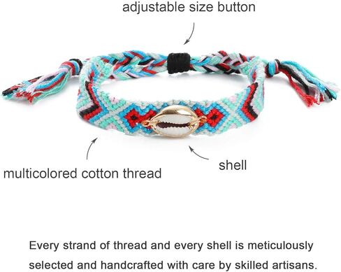 أساور بوهيمية مصنوعة يدويًا للنساء والرجال، جديلة قابلة للتكديس مع صدفة in Kuwait