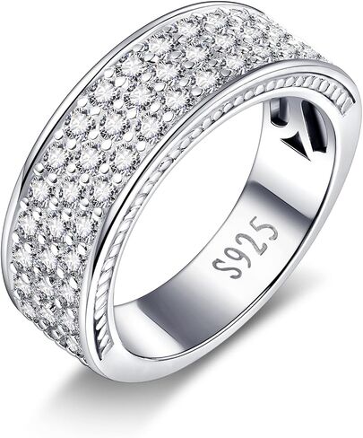 خاتم زفاف للرجال مكعب زركونيا خواتم خطوبة 14K/ذهب أبيض مطلي 925 فضة استرليني مع 3 صفوف مكعب زركونيا وعد خاتم عيد الحب هدايا مجوهرات الذكرى السنوية مقاسات 8-12 in Saudi Arabia