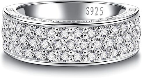 خاتم زفاف للرجال مكعب زركونيا خواتم خطوبة 14K/ذهب أبيض مطلي 925 فضة استرليني مع 3 صفوف مكعب زركونيا وعد خاتم عيد الحب هدايا مجوهرات الذكرى السنوية مقاسات 8-12 in Saudi Arabia