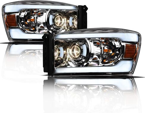 Alpha Owls 8711453 Projector Headlights With White LED Light Bar - Black Amber Fits 2006-2008 Dodge Ram 1500/2006-2009 2500 3500 in Saudi Arabia