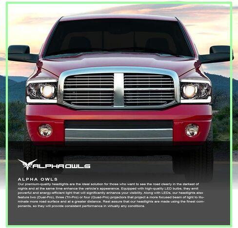 Alpha Owls 8711453 Projector Headlights With White LED Light Bar - Black Amber Fits 2006-2008 Dodge Ram 1500/2006-2009 2500 3500 in Saudi Arabia