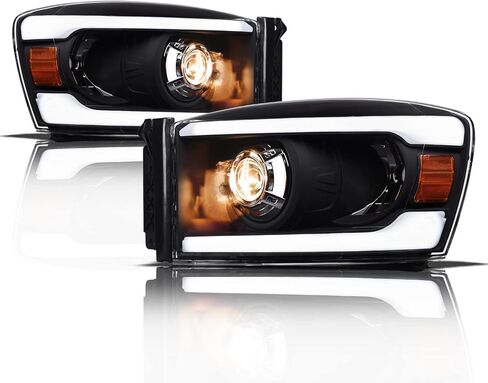 Alpha Owls 8711453 Projector Headlights With White LED Light Bar - Black Amber Fits 2006-2008 Dodge Ram 1500/2006-2009 2500 3500 in Saudi Arabia
