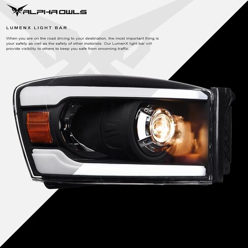 Alpha Owls 8711453 Projector Headlights With White LED Light Bar - Black Amber Fits 2006-2008 Dodge Ram 1500/2006-2009 2500 3500 in Saudi Arabia