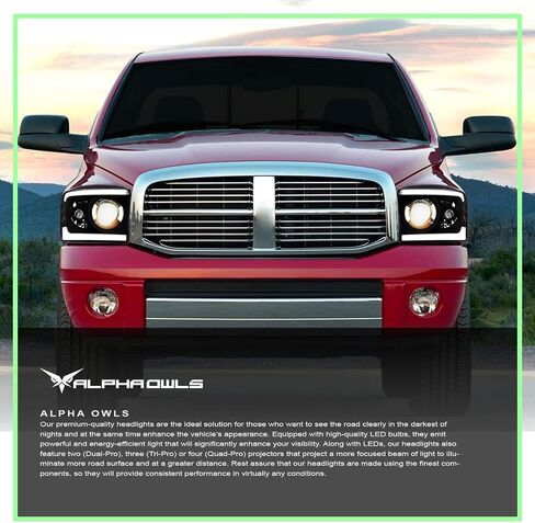Alpha Owls 8711453 Projector Headlights With White LED Light Bar - Black Amber Fits 2006-2008 Dodge Ram 1500/2006-2009 2500 3500 in Saudi Arabia