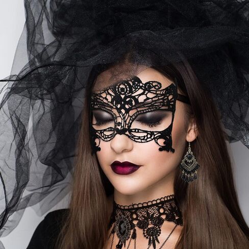 HAIAISO القوطية المختنق هالوين مصاص دماء المختنق قلادة الأسود الدانتيل المختنق الدانتيل تنكر قناع القوطية أقراط سوار لجميع القديسين in Kuwait