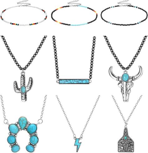 Subiceto 9Pcs 𝐖𝐞𝐬𝐭𝐞𝐫𝐧 𝐍𝐞𝐜𝐤𝐥𝐚𝐜𝐞 Jewelry 𝐍𝐚𝐯𝐚𝐣𝐨 𝐏𝐞𝐚𝐫𝐥 𝐍𝐞𝐜𝐤𝐥𝐚𝐜𝐞 for Women Cowgirl 𝐓𝐮𝐫𝐪𝐮𝐨𝐢𝐬𝐞 Cow Lightning Horseshoe 𝐏𝐞𝐧𝐝𝐚𝐧𝐭 𝐍𝐞𝐜𝐤𝐥𝐚𝐜𝐞 𝐁𝐞𝐚𝐝 𝐍𝐞𝐜𝐤𝐥𝐚𝐜𝐞𝐬 Boho Vintage Beaded Choker Layered Turquoise Jewelry Set in Saudi Arabia