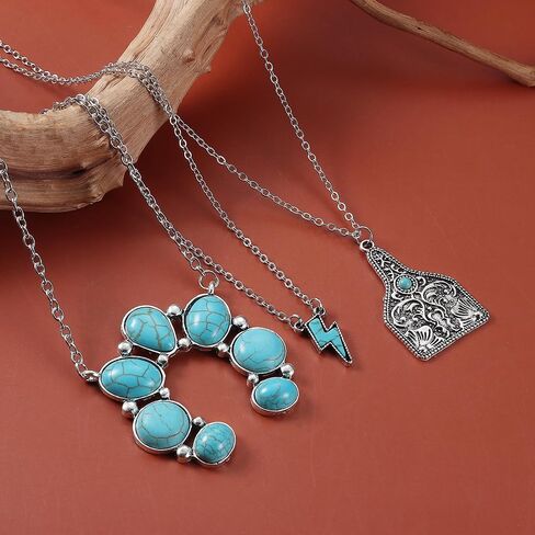 Subiceto 9Pcs 𝐖𝐞𝐬𝐭𝐞𝐫𝐧 𝐍𝐞𝐜𝐤𝐥𝐚𝐜𝐞 Jewelry 𝐍𝐚𝐯𝐚𝐣𝐨 𝐏𝐞𝐚𝐫𝐥 𝐍𝐞𝐜𝐤𝐥𝐚𝐜𝐞 for Women Cowgirl 𝐓𝐮𝐫𝐪𝐮𝐨𝐢𝐬𝐞 Cow Lightning Horseshoe 𝐏𝐞𝐧𝐝𝐚𝐧𝐭 𝐍𝐞𝐜𝐤𝐥𝐚𝐜𝐞 𝐁𝐞𝐚𝐝 𝐍𝐞𝐜𝐤𝐥𝐚𝐜𝐞𝐬 Boho Vintage Beaded Choker Layered Turquoise Jewelry Set in Saudi Arabia