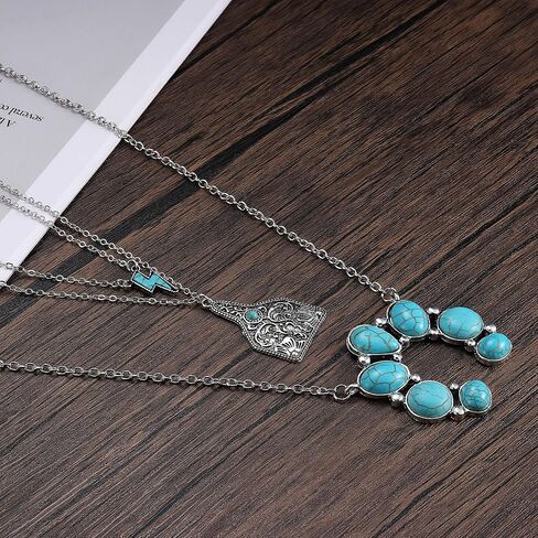 Subiceto 9Pcs 𝐖𝐞𝐬𝐭𝐞𝐫𝐧 𝐍𝐞𝐜𝐤𝐥𝐚𝐜𝐞 Jewelry 𝐍𝐚𝐯𝐚𝐣𝐨 𝐏𝐞𝐚𝐫𝐥 𝐍𝐞𝐜𝐤𝐥𝐚𝐜𝐞 for Women Cowgirl 𝐓𝐮𝐫𝐪𝐮𝐨𝐢𝐬𝐞 Cow Lightning Horseshoe 𝐏𝐞𝐧𝐝𝐚𝐧𝐭 𝐍𝐞𝐜𝐤𝐥𝐚𝐜𝐞 𝐁𝐞𝐚𝐝 𝐍𝐞𝐜𝐤𝐥𝐚𝐜𝐞𝐬 Boho Vintage Beaded Choker Layered Turquoise Jewelry Set in Saudi Arabia