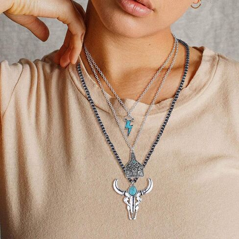 Subiceto 9Pcs 𝐖𝐞𝐬𝐭𝐞𝐫𝐧 𝐍𝐞𝐜𝐤𝐥𝐚𝐜𝐞 Jewelry 𝐍𝐚𝐯𝐚𝐣𝐨 𝐏𝐞𝐚𝐫𝐥 𝐍𝐞𝐜𝐤𝐥𝐚𝐜𝐞 for Women Cowgirl 𝐓𝐮𝐫𝐪𝐮𝐨𝐢𝐬𝐞 Cow Lightning Horseshoe 𝐏𝐞𝐧𝐝𝐚𝐧𝐭 𝐍𝐞𝐜𝐤𝐥𝐚𝐜𝐞 𝐁𝐞𝐚𝐝 𝐍𝐞𝐜𝐤𝐥𝐚𝐜𝐞𝐬 Boho Vintage Beaded Choker Layered Turquoise Jewelry Set in Saudi Arabia