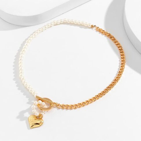 قلادة اللؤلؤ OT تبديل المشبك قلادة سلسلة قلادة القلب قلادة اللؤلؤ والمجوهرات للنساء والفتيات (الذهب) in Kuwait