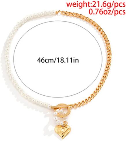 قلادة اللؤلؤ OT تبديل المشبك قلادة سلسلة قلادة القلب قلادة اللؤلؤ والمجوهرات للنساء والفتيات (الذهب) in Kuwait