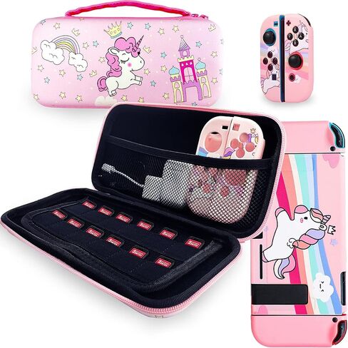 Hard Carrying Case Kit for Nintendo Switch, Unicorn Portable Travel Bag with TPU Protective Case Soft for Nintendo Switch, 12 Game Card Slots & Mesh Pocket to Store All Accessories in Saudi Arabia