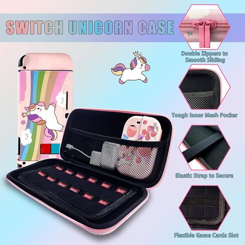Hard Carrying Case Kit for Nintendo Switch, Unicorn Portable Travel Bag with TPU Protective Case Soft for Nintendo Switch, 12 Game Card Slots & Mesh Pocket to Store All Accessories in Saudi Arabia