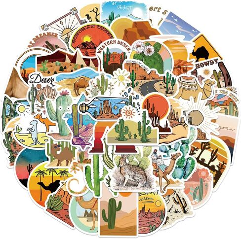 50 قطعة من ملصقات مغامرات الصحراء من الفينيل المقاومة للماء لزجاجة المياه والكمبيوتر المحمول والجيتار ولوح التزلج والدراجة النارية والدراجة النارية وقارورة مائية وحقيبة الأمتعة للبالغين والمراهقين (مغامرة الصحراء) in Kuwait