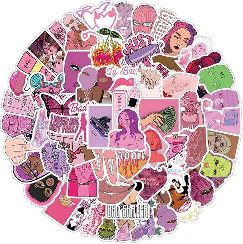 64 قطعة من ملصقات الكتابة على الجدران المقاومة للماء من الفينيل الوردي من Baddie للبالغين والمراهقين لمستلزمات حفلات أعياد الميلاد والهالوين لتزيين خوذة زجاجات المياه للكمبيوتر المحمول in Kuwait