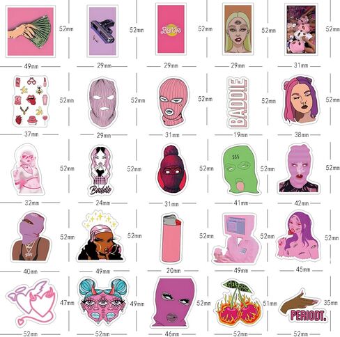 64 قطعة من ملصقات الكتابة على الجدران المقاومة للماء من الفينيل الوردي من Baddie للبالغين والمراهقين لمستلزمات حفلات أعياد الميلاد والهالوين لتزيين خوذة زجاجات المياه للكمبيوتر المحمول in Kuwait