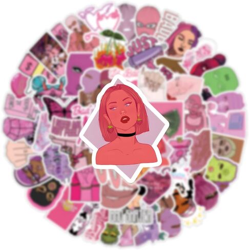 64 قطعة من ملصقات الكتابة على الجدران المقاومة للماء من الفينيل الوردي من Baddie للبالغين والمراهقين لمستلزمات حفلات أعياد الميلاد والهالوين لتزيين خوذة زجاجات المياه للكمبيوتر المحمول in Kuwait