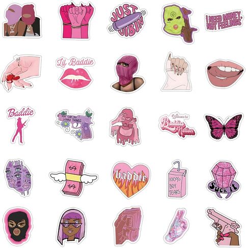 64 قطعة من ملصقات الكتابة على الجدران المقاومة للماء من الفينيل الوردي من Baddie للبالغين والمراهقين لمستلزمات حفلات أعياد الميلاد والهالوين لتزيين خوذة زجاجات المياه للكمبيوتر المحمول in Kuwait