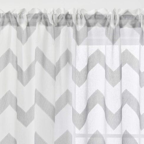 NAPEARL French Door Curtains Geometric Patterns Sidelight for Front Door, Faux Linen Semi-Sheer with Top and Bottom Rod Pocket, 1 Panel in Kuwait