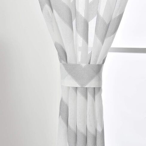 NAPEARL French Door Curtains Geometric Patterns Sidelight for Front Door, Faux Linen Semi-Sheer with Top and Bottom Rod Pocket, 1 Panel in Kuwait