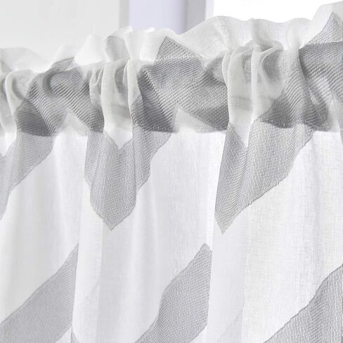 NAPEARL French Door Curtains Geometric Patterns Sidelight for Front Door, Faux Linen Semi-Sheer with Top and Bottom Rod Pocket, 1 Panel in Kuwait