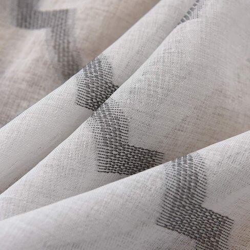 NAPEARL French Door Curtains Geometric Patterns Sidelight for Front Door, Faux Linen Semi-Sheer with Top and Bottom Rod Pocket, 1 Panel in Kuwait