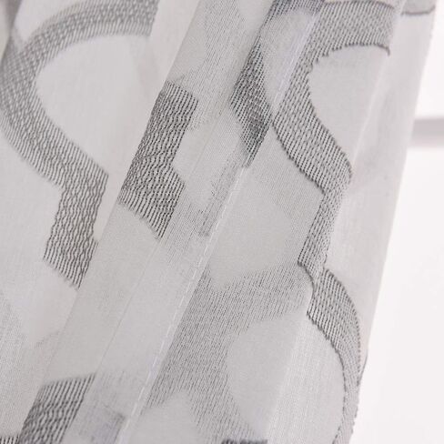 NAPEARL French Door Curtains Geometric Patterns Sidelight for Front Door, Faux Linen Semi-Sheer with Top and Bottom Rod Pocket, 1 Panel in Kuwait