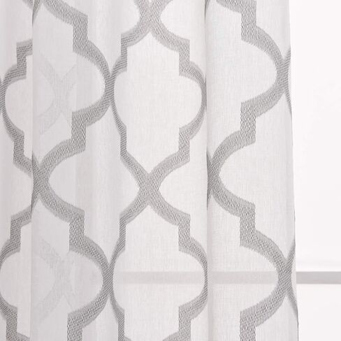 NAPEARL French Door Curtains Geometric Patterns Sidelight for Front Door, Faux Linen Semi-Sheer with Top and Bottom Rod Pocket, 1 Panel in Kuwait
