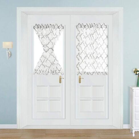 NAPEARL French Door Curtains Geometric Patterns Sidelight for Front Door, Faux Linen Semi-Sheer with Top and Bottom Rod Pocket, 1 Panel in Kuwait
