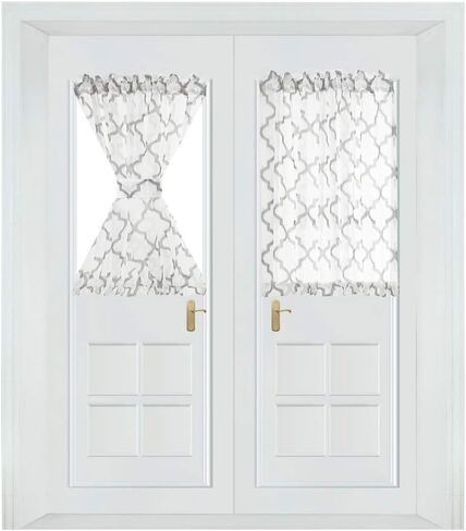 NAPEARL French Door Curtains Geometric Patterns Sidelight for Front Door, Faux Linen Semi-Sheer with Top and Bottom Rod Pocket, 1 Panel in Kuwait