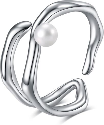 925 Sterling Silver Open Ring for Women Minimalism Dainty Pearl Ring Adjustable Thumb Ring Jewelry Gifts for Birthday Valentine's Day in Saudi Arabia