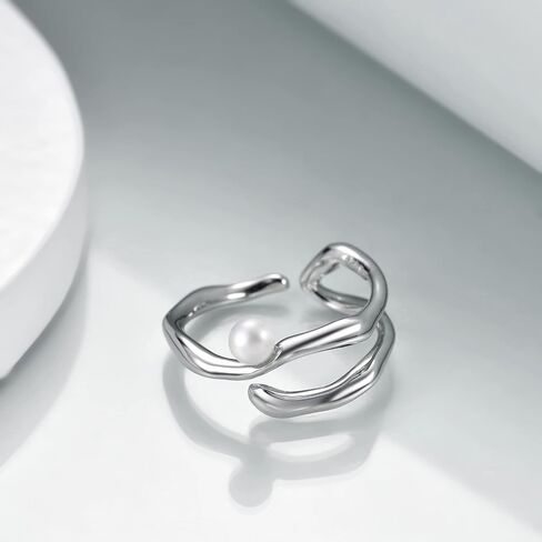 925 Sterling Silver Open Ring for Women Minimalism Dainty Pearl Ring Adjustable Thumb Ring Jewelry Gifts for Birthday Valentine's Day in Saudi Arabia