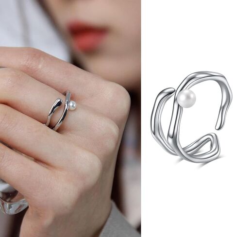925 Sterling Silver Open Ring for Women Minimalism Dainty Pearl Ring Adjustable Thumb Ring Jewelry Gifts for Birthday Valentine's Day in Saudi Arabia