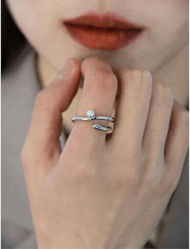 925 Sterling Silver Open Ring for Women Minimalism Dainty Pearl Ring Adjustable Thumb Ring Jewelry Gifts for Birthday Valentine's Day in Saudi Arabia