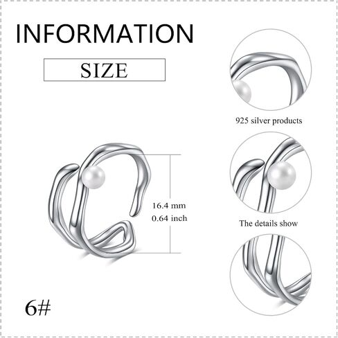 925 Sterling Silver Open Ring for Women Minimalism Dainty Pearl Ring Adjustable Thumb Ring Jewelry Gifts for Birthday Valentine's Day in Saudi Arabia