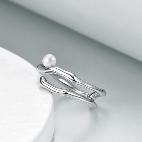 925 Sterling Silver Open Ring for Women Minimalism Dainty Pearl Ring Adjustable Thumb Ring Jewelry Gifts for Birthday Valentine's Day in Saudi Arabia