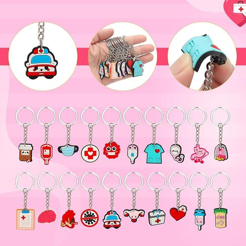 20 قطعة من سلسلة مفاتيح الممرضات، حلقات مفاتيح من مادة PVC للممرضات، سلاسل مفاتيح للتمريض للنساء، هدايا التخرج للممرضات، لوازم الحفلات المفضلة للممرضات in Kuwait