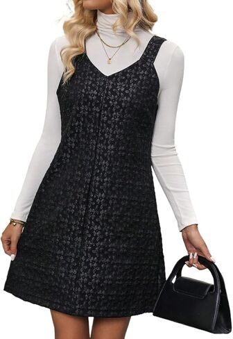 Womens Casual Jacquard Bib Knee Length Overalls Pinafore Midi Dress Jumpsuit Without Sweater in Saudi Arabia