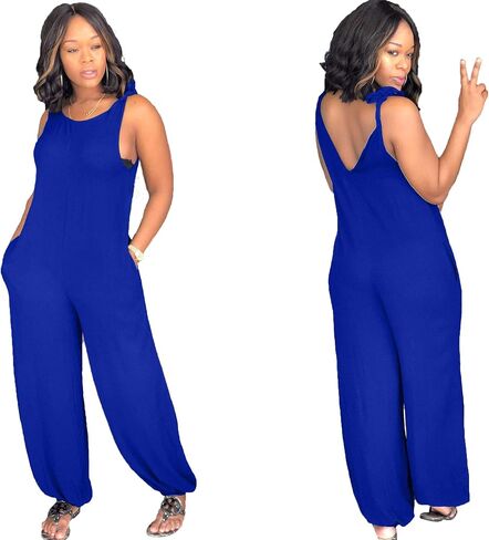 Yeshire Women's Sleeveless Round Neck Loose Fit Solid Color Casual Jumpsuits Rompers Long Pants in Saudi Arabia