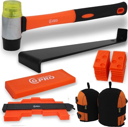 طقم تركيب أرضيات الفينيل | أدوات الأرضيات الخشبية المكونة من 43 قطعة مع 40 فاصلًا وقضيب سحب عالي التحمل وكتلة التنصت | مطرقة مقبض من الألياف الزجاجية المطورة، قبضة ناعمة غير قابلة للانزلاق in Kuwait